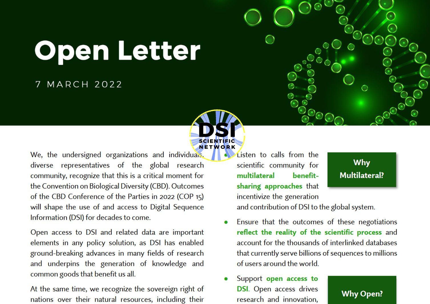 Support the open and equitable sharing of genetic data from biodiversity